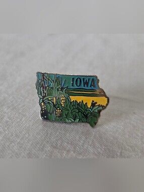 Vintage Iowa State-Shaped Enamel Lapel Pin - MAFCO